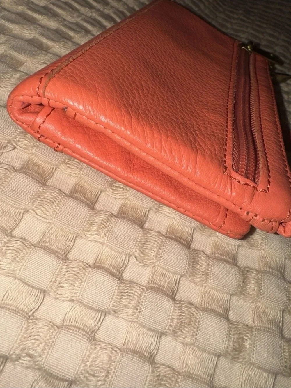Fossil Coral Pink Pebbled Leather Zip Wallet